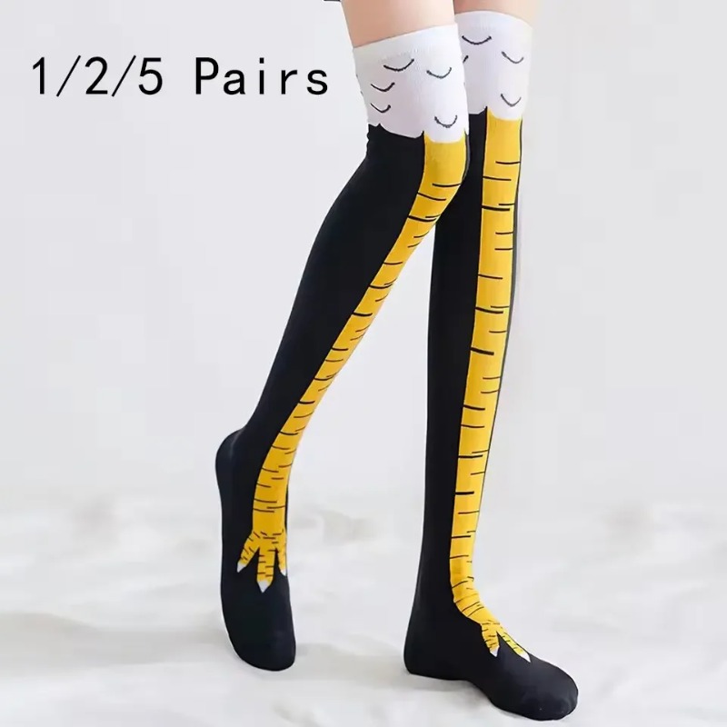 Funny Chicken Leg Socks - 1/2/5 Paar Dames Kniekousen Trendy Cartoon
