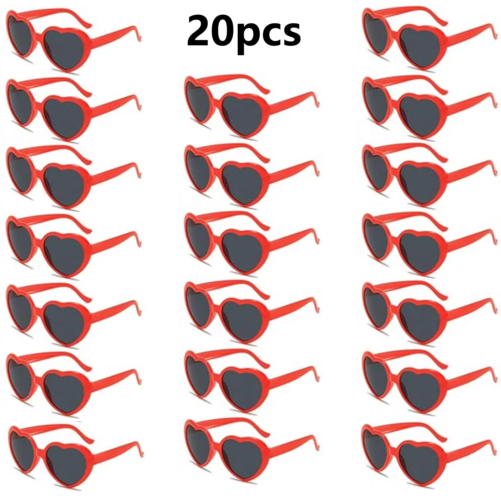 Glow In The Dark Party Glasses - 20-pack rode hartvormige zonnebrillen in bulk