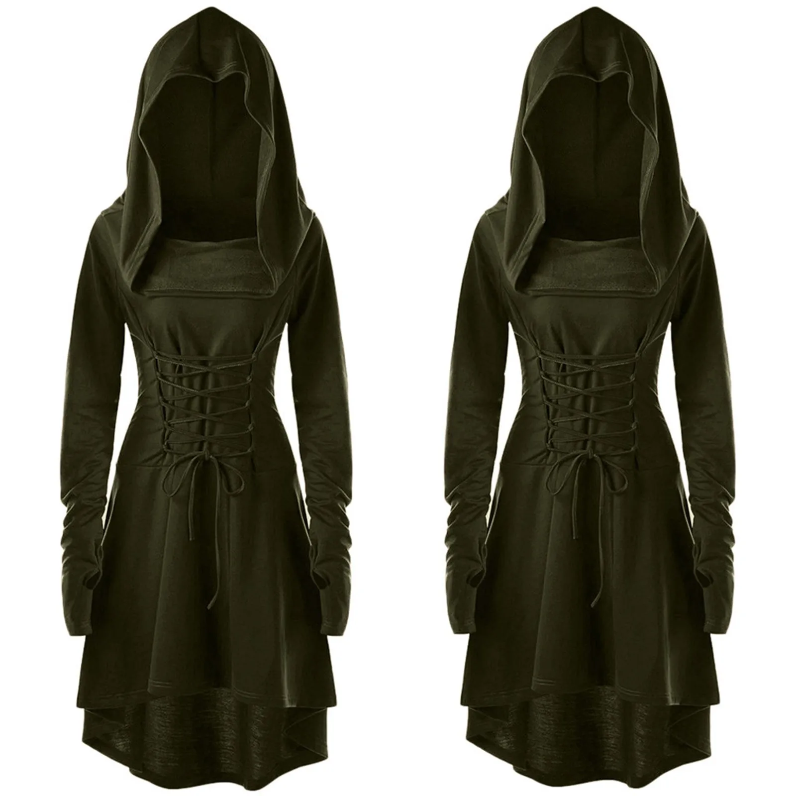 Medieval Renaissance Dress Women - Middeleeuwse Froest Vrouwen Boogschutter Kostuum Capuchon