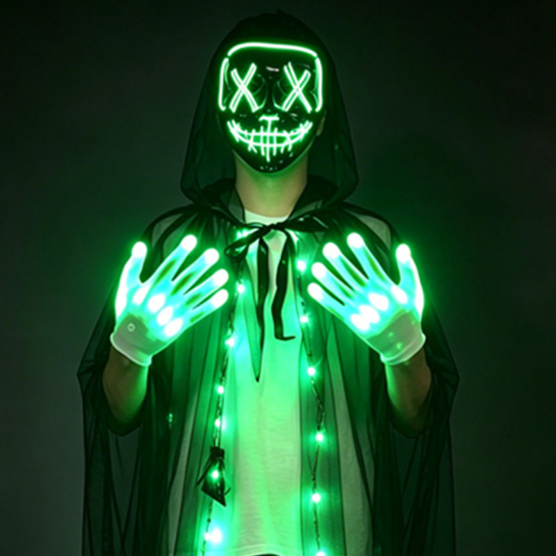 Led Purge Mask Halloween - LED schedelmasker met lichtgevende handschoenen, neon